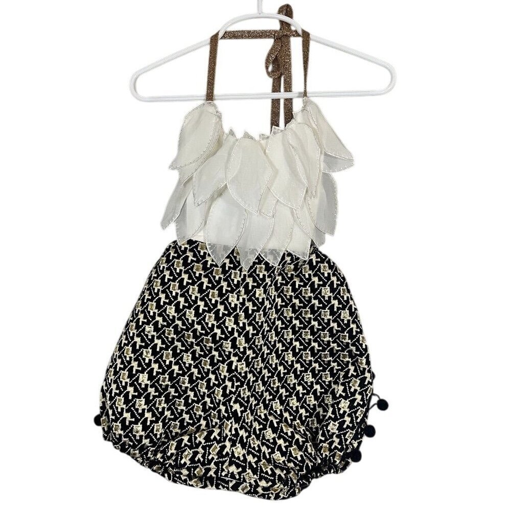 Metallic Boho Romper 3M Black Petal Floral Chic Glam Hippie Indie Western